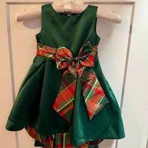 Festive Green Dress with Plaid Bow
